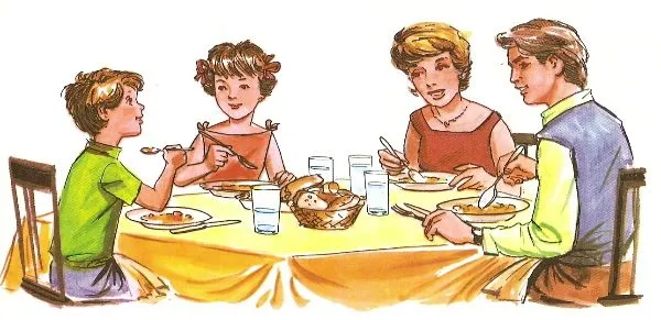 Familia almorzando caricatura - Imagui
