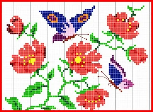 Mariposas y flores en punto de cruz - Imagui