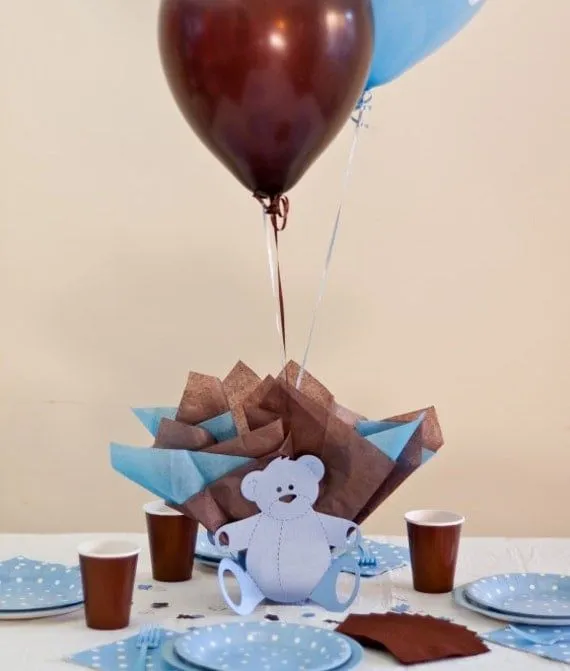 Brown & Blue Baby Shower Decorations Teddy Bear por SetToCelebrate