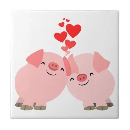 Cerdos lindos del dibujo animado en teja del amor | Zazzle
