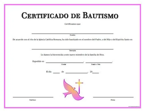 Certificado de Bautizo para Niña - Para Imprimir Gratis ...