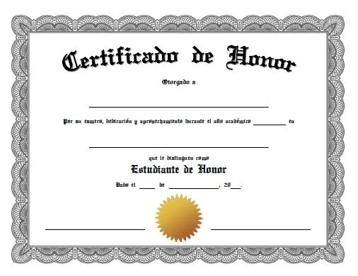 Certificado de Honor - Para Imprimir Gratis - ParaImprimirGratis.com