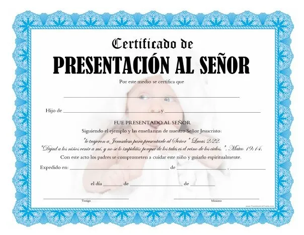 Certificado de Presentación de Niño - Para Imprimir Gratis ...