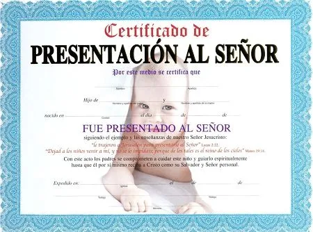 Certificado presentacion de niños cristianos - Imagui