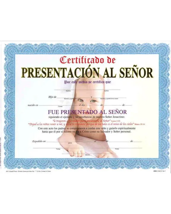 Certificado De Presentacion Al Señor Niño - Paquete de 15 unidades – Rincon  Cristiano