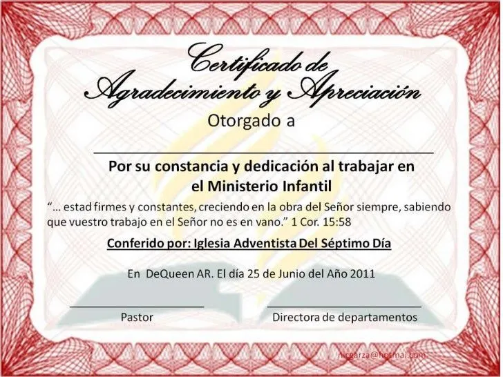 Certificado de reconocimiento cristiano - Imagui