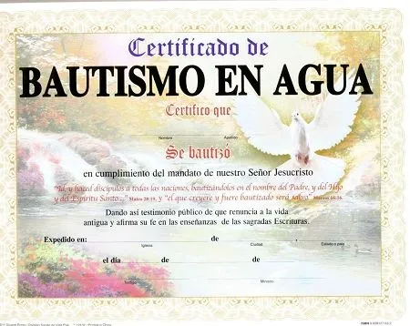 Certificados de bautismo en agua - Imagui