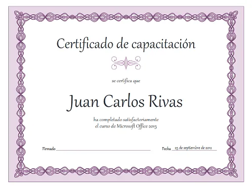 Certificado de capacitación (diseño con cadena púrpura ...
