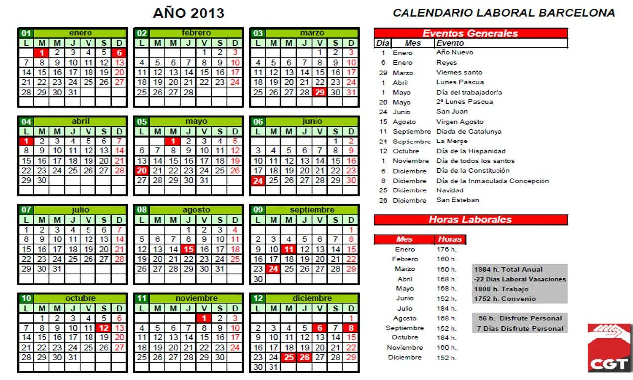 CGT TEPSA: Calendario Laboral