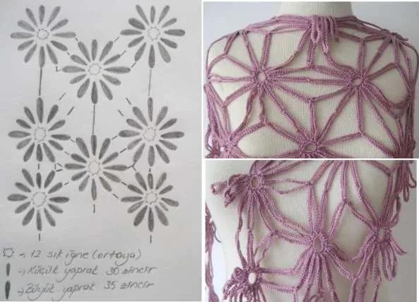 Chal de flores de cadeneta - Patrones Crochet