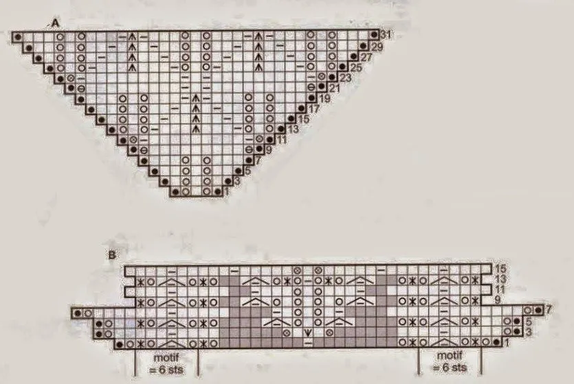 Chal triangular con dos agujas con esquemas | Crochet y Dos agujas