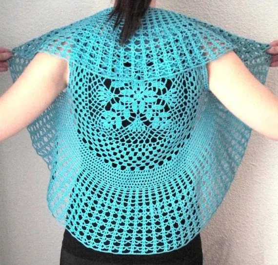 SALE Circular Crochet Vest for Women Turquoise by COSIMITAS