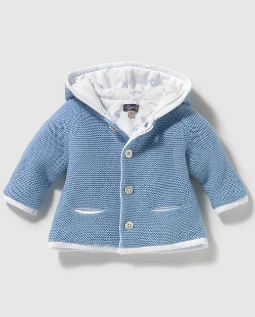 Chaqueta de bebé niño azul de punto con capucha · Tizzas · Moda ...