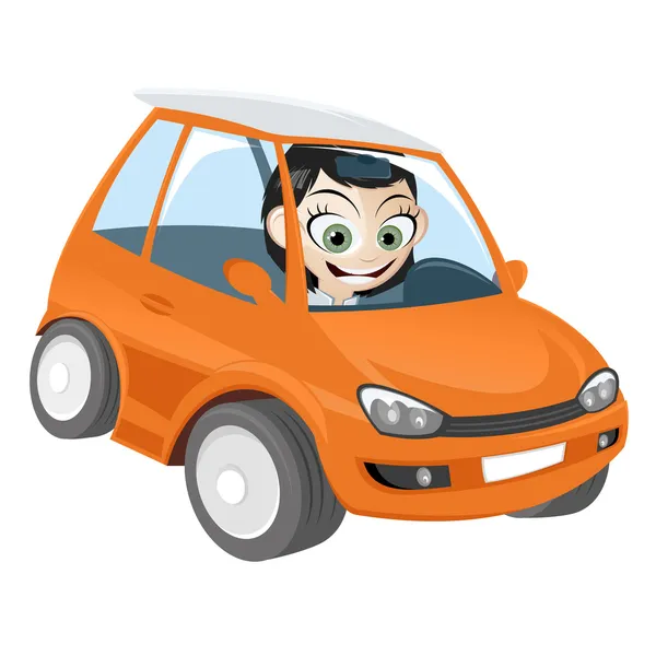 Chica en auto de color naranja dibujos animados — Vector stock ...