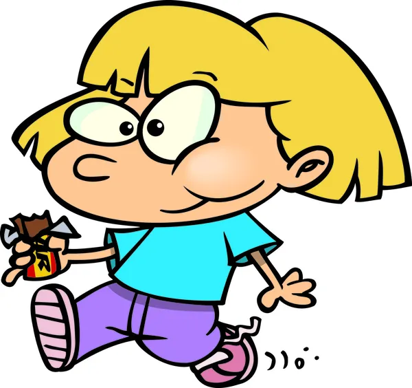 chica de dibujos animados comiendo un candybar — Vector stock ...
