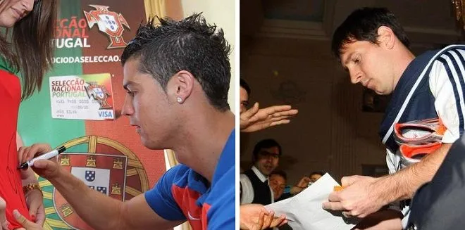Chiste de los autógrafos de Cristiano Ronaldo y Messi | quieroreir.com