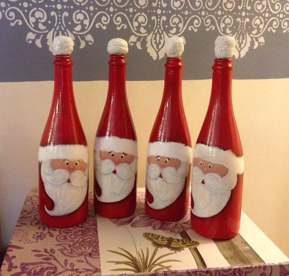 Christmas Hand Painted Santa's Wine Bottle, reclaimed wine bottle ...