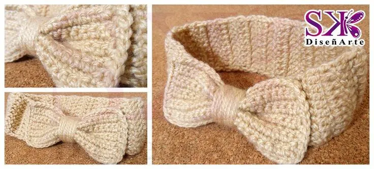 Cintillo de lazo para niña #crochet #ganchillo #beige Realiza tu ...