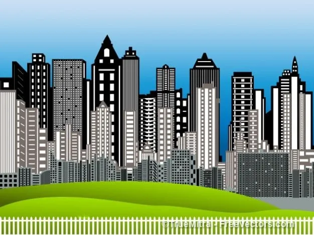 Ciudad fondo urbano de dibujos animados edificio horizonte ...