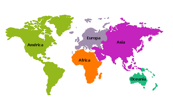 Mapamundi con los 5 continentes para colorear - Imagui