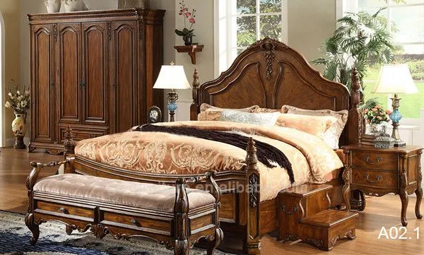 Clásica de madera maciza cama dormitorio tallado de muebles a mano ...