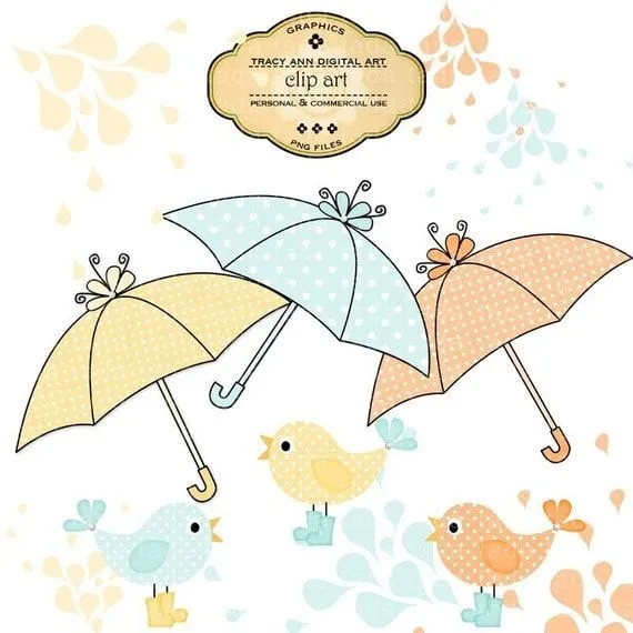 CLIP ART Royalty Free Umbrellas birds in by TracyAnnDigitalArt