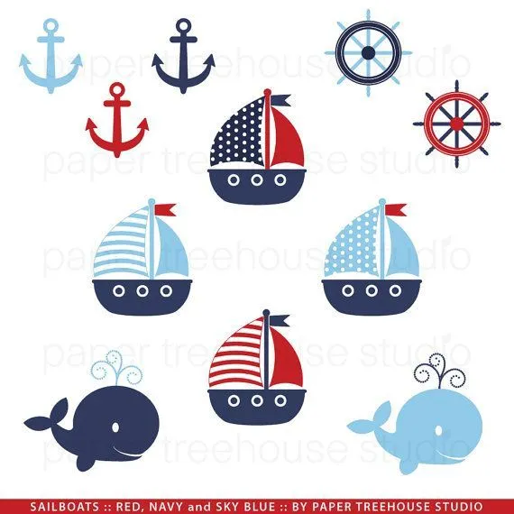 Clip Art Set - Sailboats, Anchors and Whales - Red, Blue and Navy ...