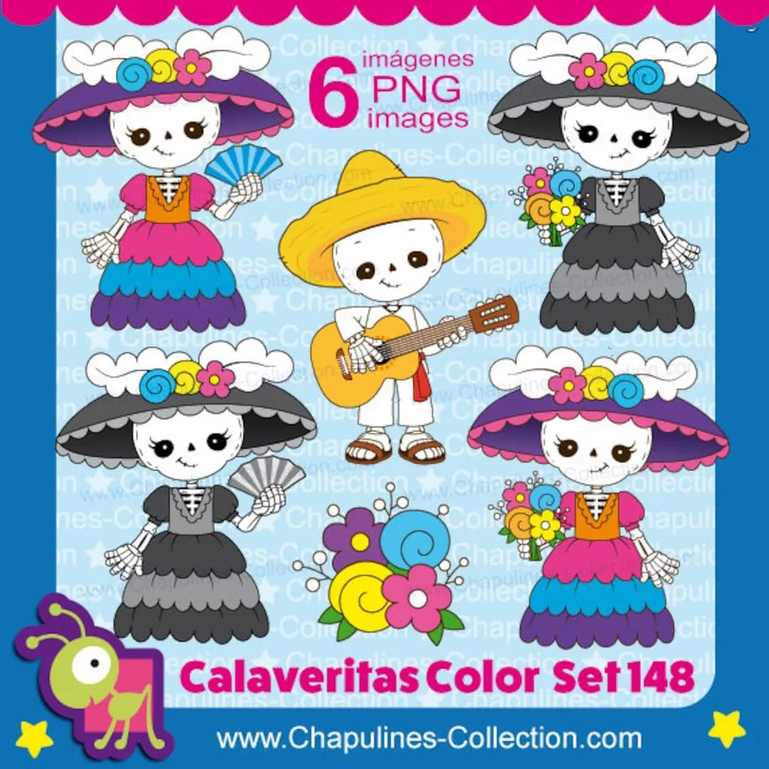 Clipart de Calaveritas, Catrina, Músico, guitarra, Día de muertos Set 148 -  Etsy México