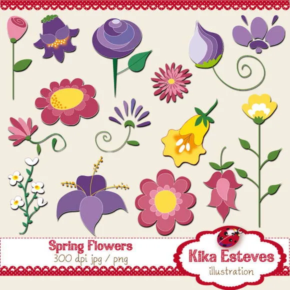 Clipart Flores I - Aquarela | Kika Digital | Elo7 Clipart Flores I - Aquarela | Kika Digital | Elo7