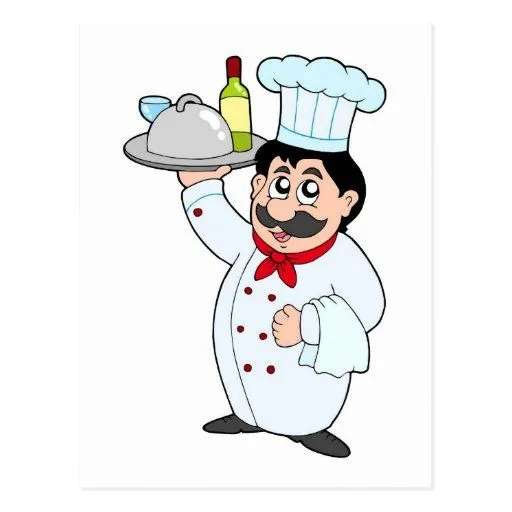 Cocinero del dibujo animado que sostiene la comida postal | Zazzle