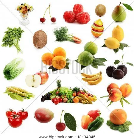 Colección de alta calidad de frutas y verduras sobre fondo blanco ...