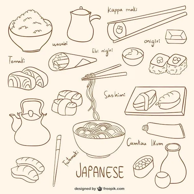Colección de dibujos de comida japonesa | Descargar Vectores gratis
