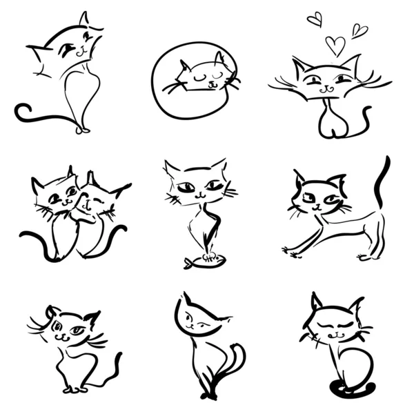 Colección de iconos de vector de gatos dibujados a mano — Vector ...