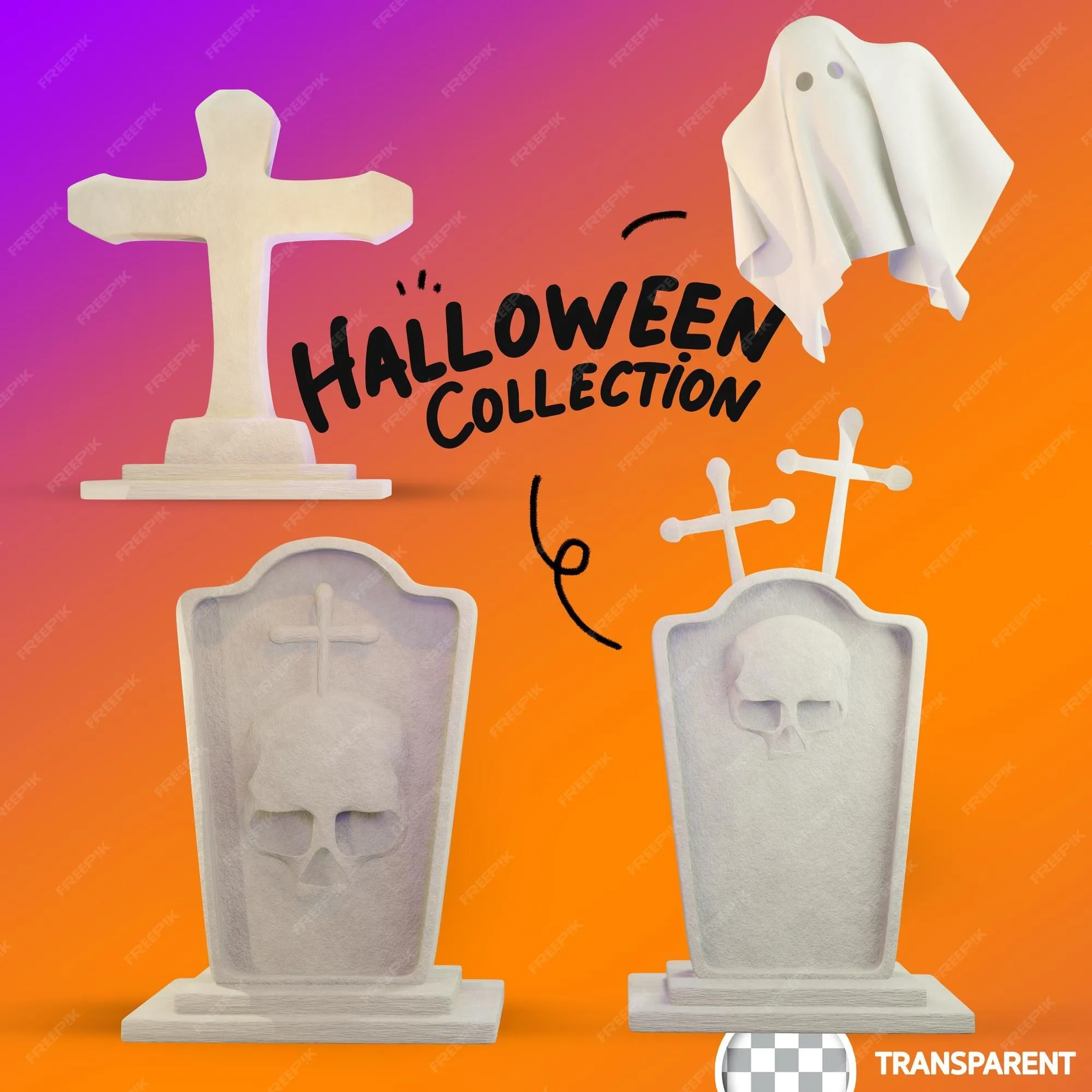 Colección de tumbas de halloween modelo 3d | Archivo PSD Premium
