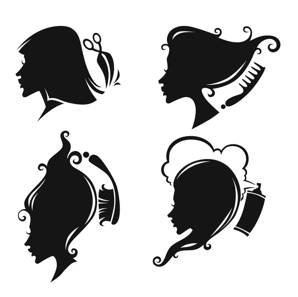 Colección Vector de siluetas de cabeza de las mujeres y peluquería ...