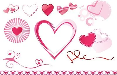 Colección de vectores con motivos de corazones en color rosa, con ... Colección de vectores con motivos de corazones en color rosa, con ...
