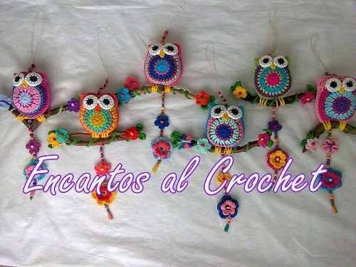 Colgante De Buho Con Ramita. Encantos Al Crochet | owls and hearts ...