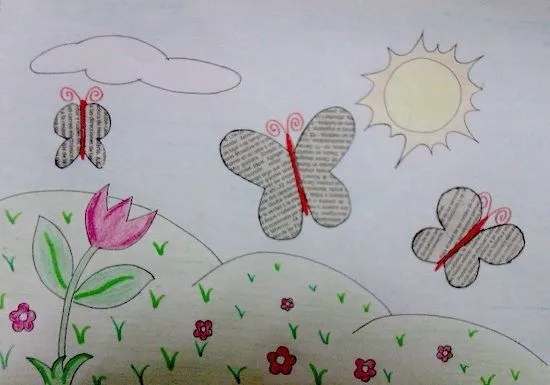 collage de mariposas con papel de periodico | Colegio - Primavera ...
