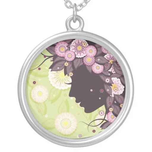 Collar con la silueta y las flores de la cara de l de Zazzle. Collar con la silueta y las flores de la cara de l de Zazzle.