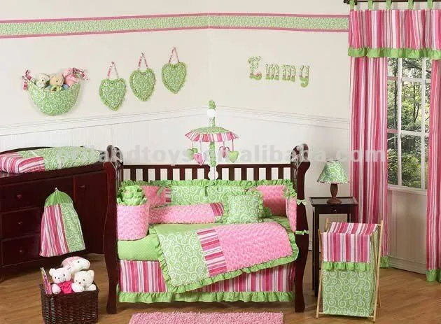 De color rosa y verde lima del bebé ropa de cama cuna SET para ...
