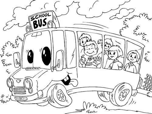 Colorea Tus Dibujos: Niños en bus escolar para colorear y pintar