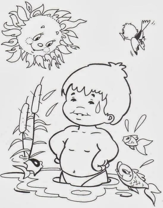 COLOREA TUS DIBUJOS: Dibujo de niño bañándose en el río en un día ...