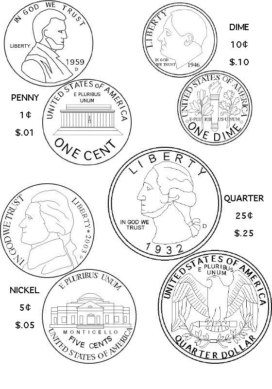 COLOREA TUS DIBUJOS: Monedas de Estados Unidos para colorear y pintar