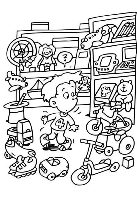 COLOREA TUS DIBUJOS: Niño con muchos juguetes para colorear y pintar COLOREA TUS DIBUJOS: Niño con muchos juguetes para colorear y pintar