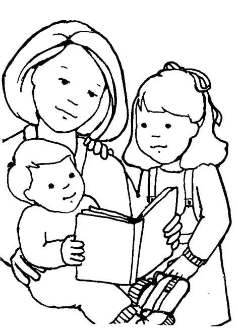 COLOREA TUS DIBUJOS: Mamá leyéndoles cuento a sus hijos para colorear
