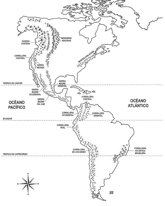 COLOREA TUS DIBUJOS: Mapa con las montañas de América – Orografía ...