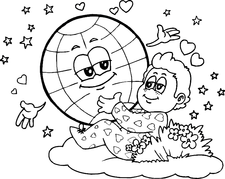 COLOREA TUS DIBUJOS: Niño abrazando planeta tierra para colorear COLOREA TUS DIBUJOS: Niño abrazando planeta tierra para colorear