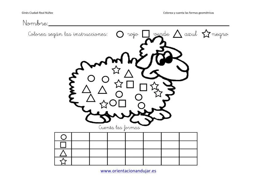 Colorea y cuenta las formas geometricas con animales