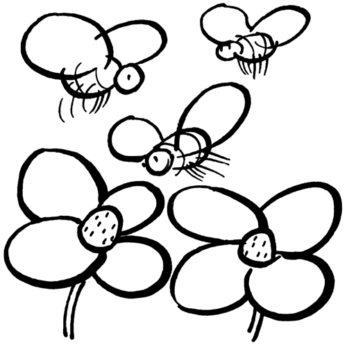 Colorear abejas volando sobre las flores. Colorear con niños. Ocio ...