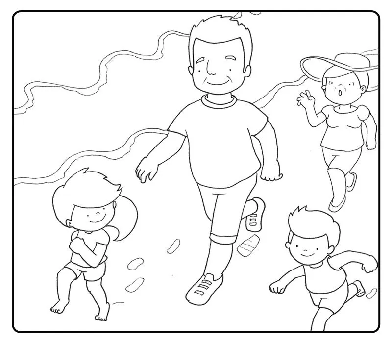 Dibujos con niños: Colorear abuelos corriendo por la playa con sus ...
